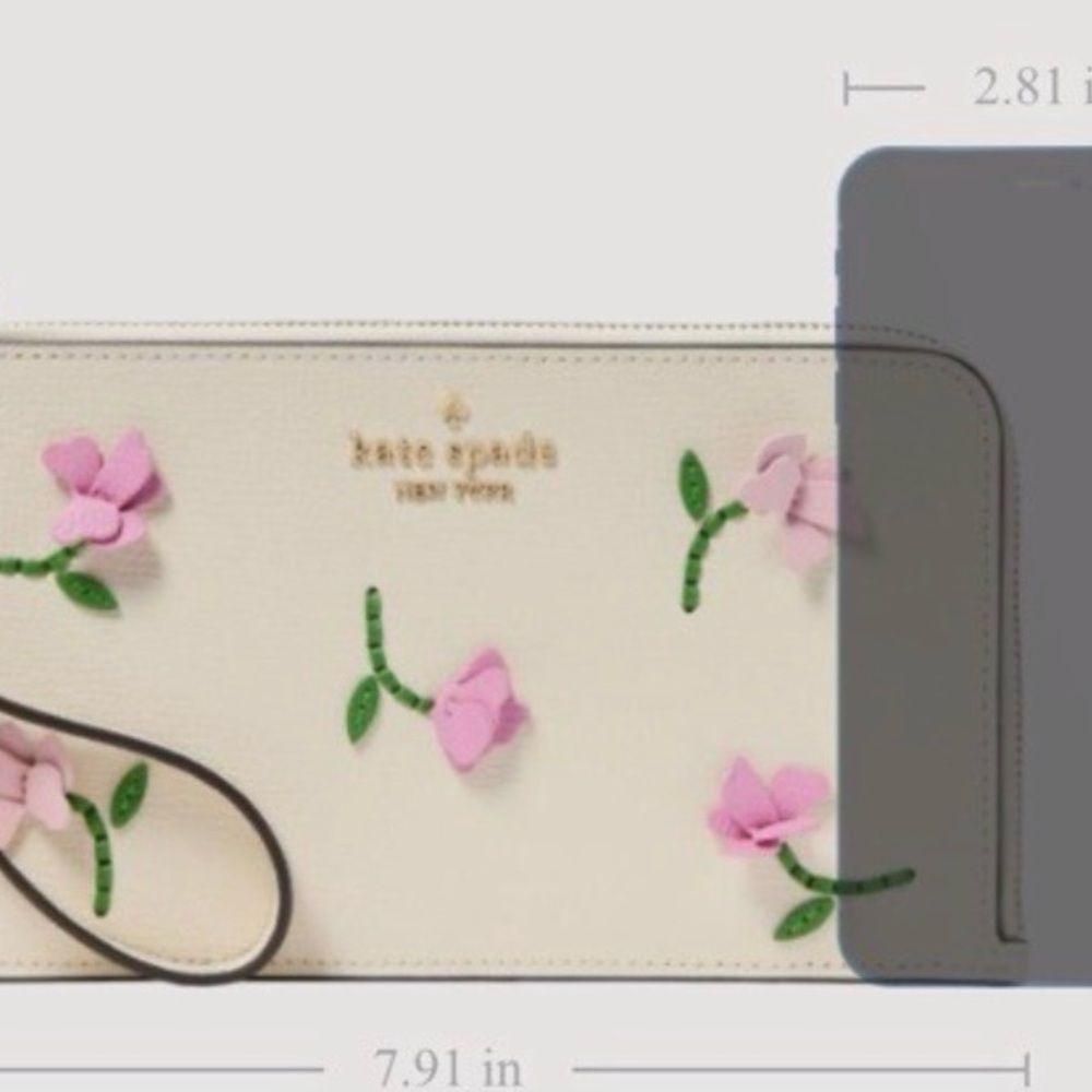 Kate Spade Meringue Lucy Floral Appliqué L Shaped Medium Wristlet NWT MSRP $179 - Picture 9 of 14